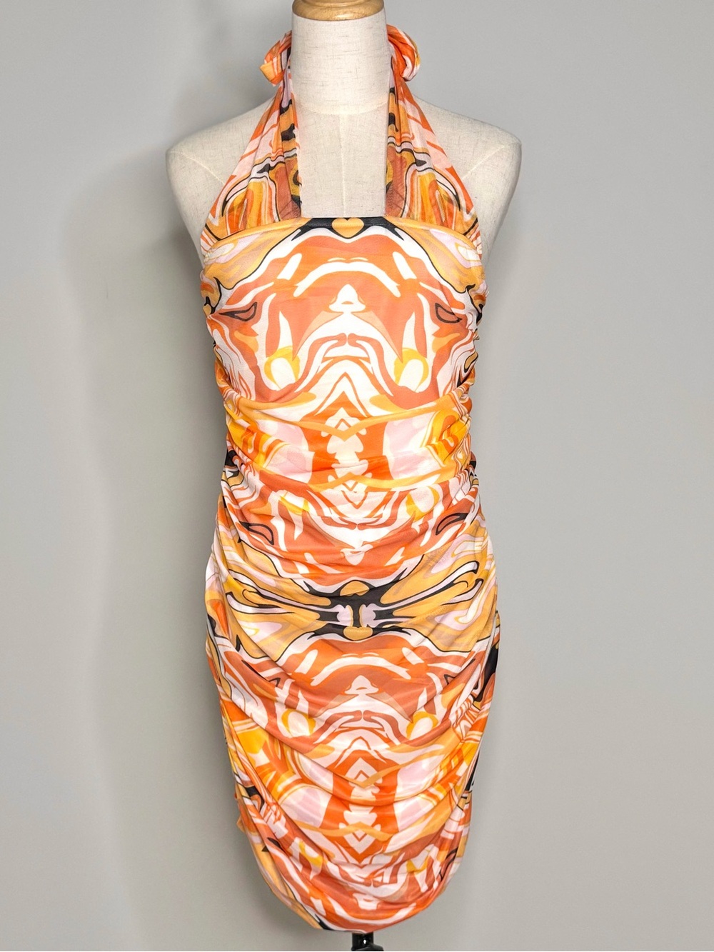 Princess Polly Viviana Geometric Halter Mini Dress Orange Size 10 NWT - Picture 2 of 11